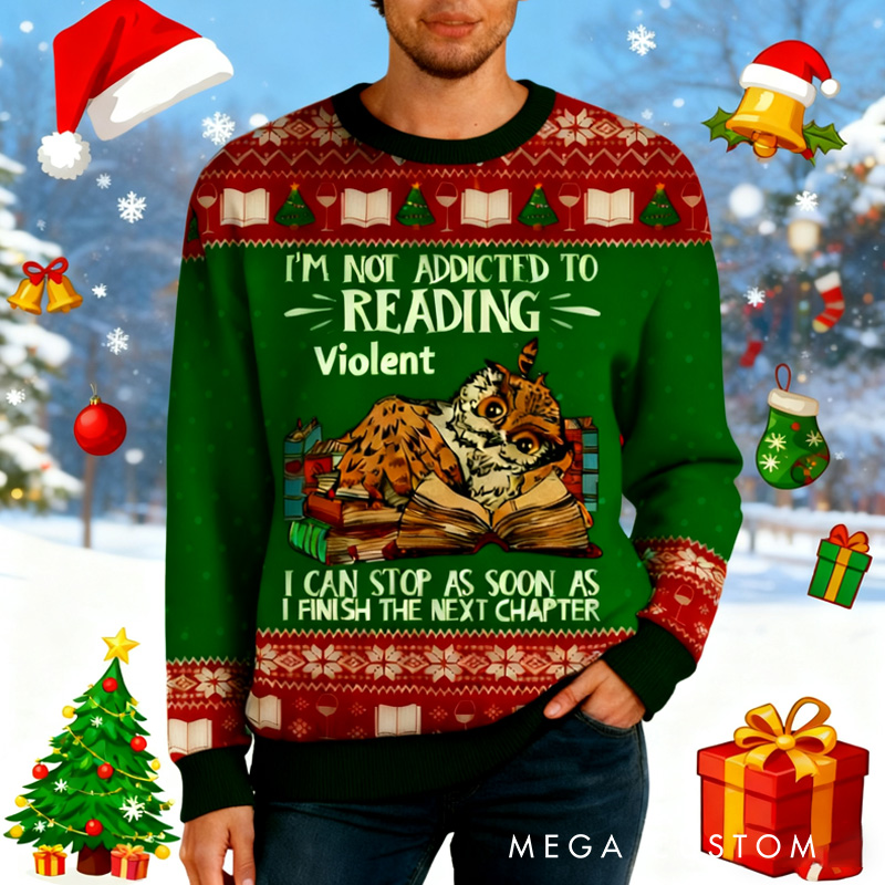 Personalized I'm Not Addicted to Reading Ugly Sweater Book Lovers Ugly Sweater for Owl Lovers Readers Librarian Gifts Bookish Christmas Gift