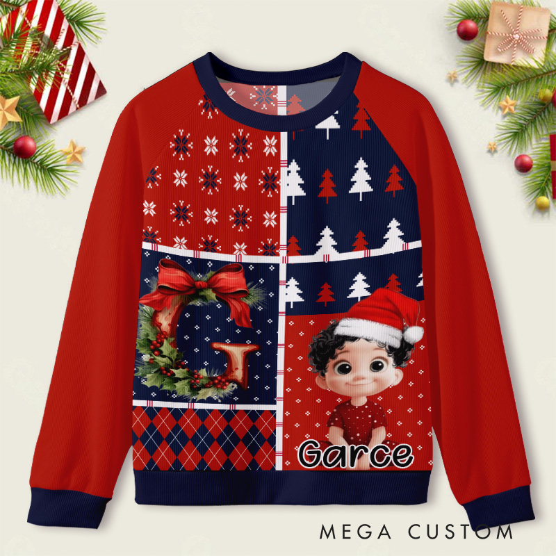 Personalized Santa and Reindeer Blocks Kids Ugly Christmas Sweater