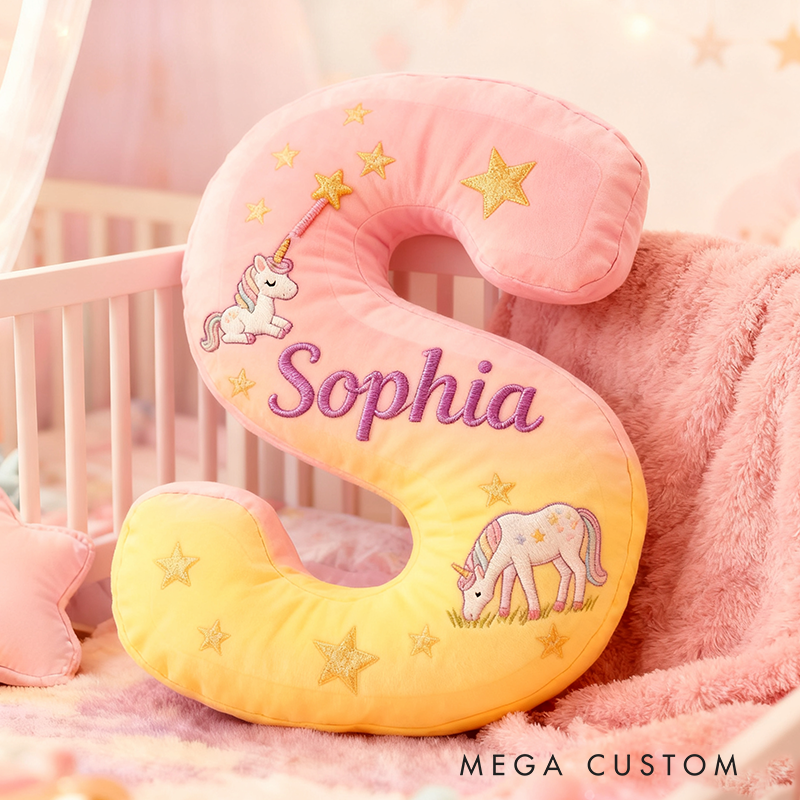 Personalized Colorful 26 Letters Starry Dream Cute Graphic 3D Print Pillow Cute Magic Beautiful Letter Custom Pillow Gift for Kids