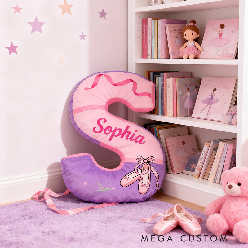 Personalized Ballet Shoes Pillow With Your Own Name Soft Stuffed Toy for Kids Unique Decorative Cushion for Girls' Room