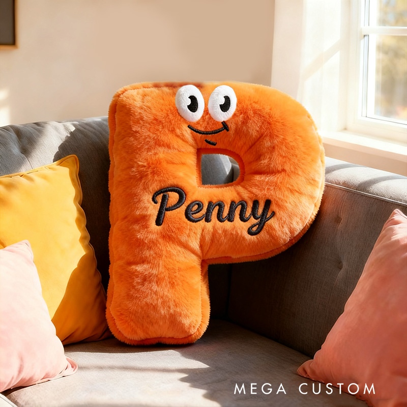 Personalized Funny Letter Cartoon Face Name Custom Kids Gift Bright Color Soft Playful Decorative Graphic 3D Print Pillow
