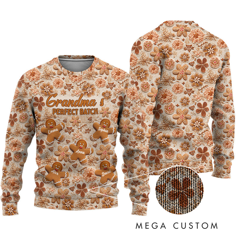 Personalized Grandma's Perfect Batch Ugly Sweater Baking Ugly Christmas Sweater for Kids Grandma Mom Adult