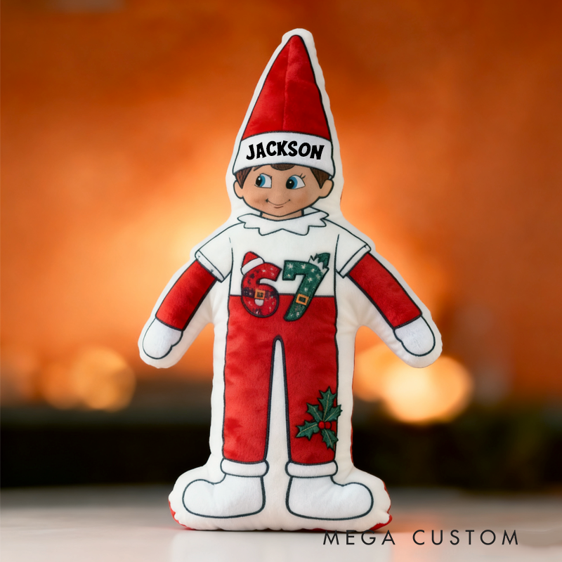Personalized Cute Trendy 67 Holiday Elf with Name Graphic 3D Print Pillow Christmas Gift for Kids
