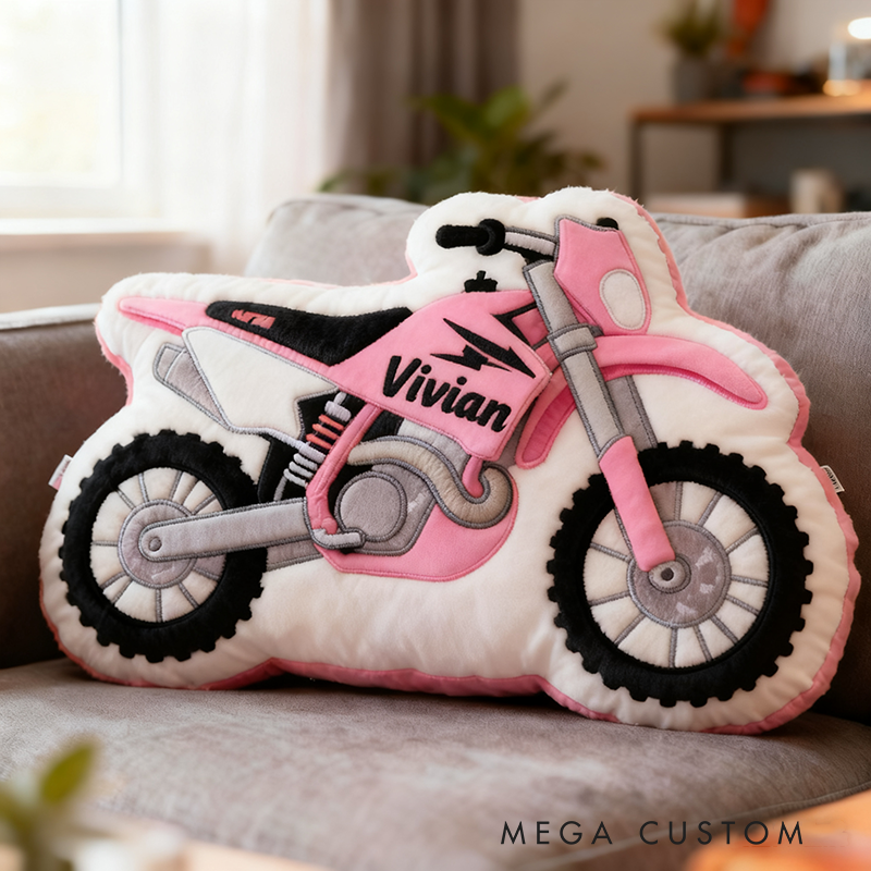Personalized Motorcycle Pillow Custom Name 3D Graphic Print Cushion Gift for Bikers and Motorcycle Fans