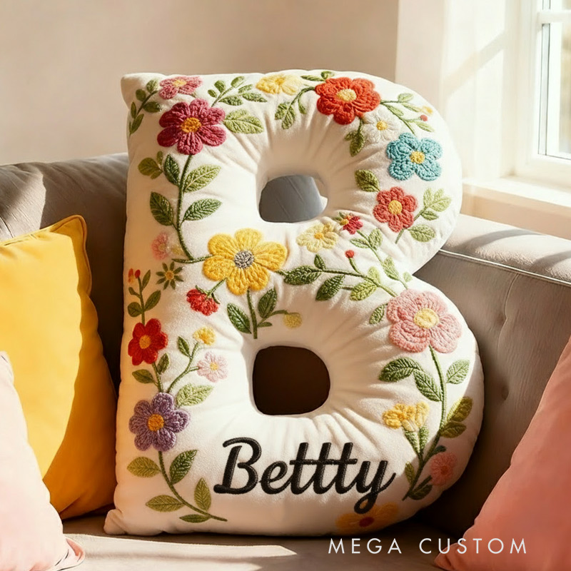 Personalized Letter Pillow with Name Graphic 3D Print Floral Design Custom Double Sided Pillow Gift for Kids Gardening Lovers Gift