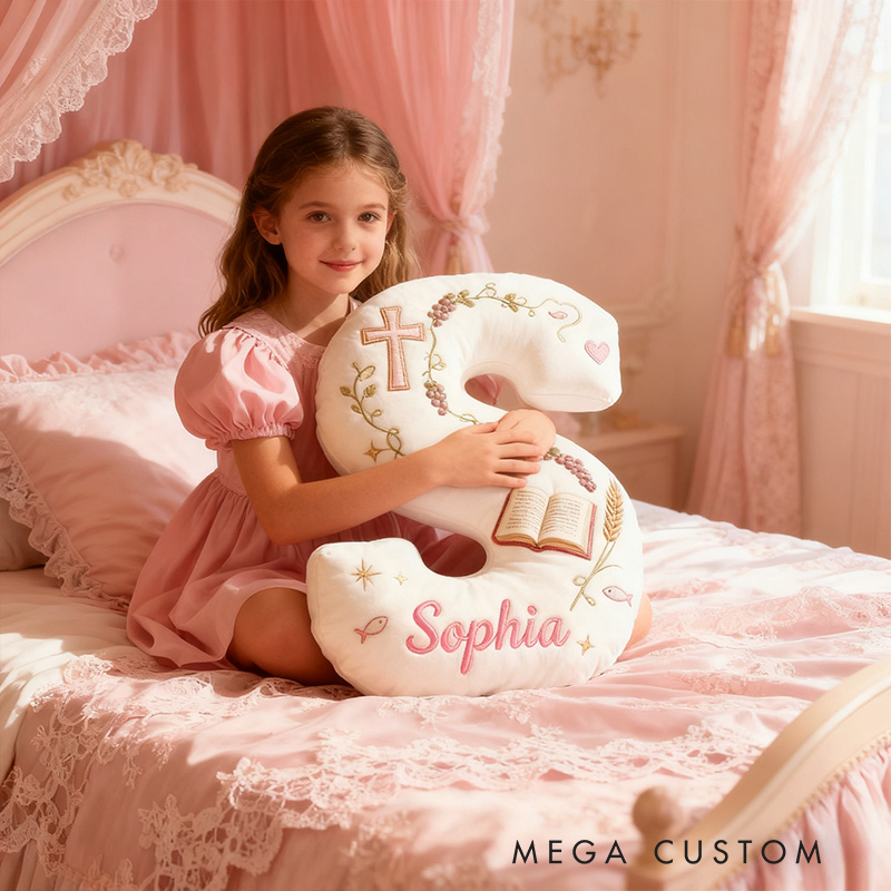 Personalized Cross Bible Letter Pillow with Custom Name Home Decor Graphic 3D Print Pillow Religious Faith Gift for Christians Christmas Gift