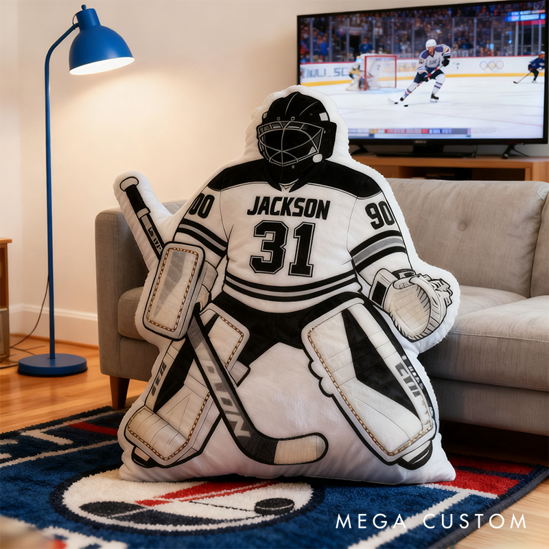 Personalized Ice Hockey Goalie-Shaped Pillow with Custom Name and Number for Ice Hockey Fans