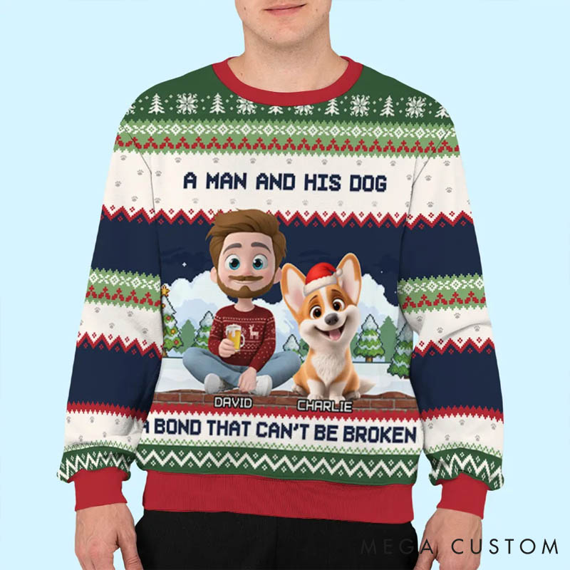 Personalized Dog Lover Can Not Be Broken Dog Dad Christmas Ugly Sweatshirts