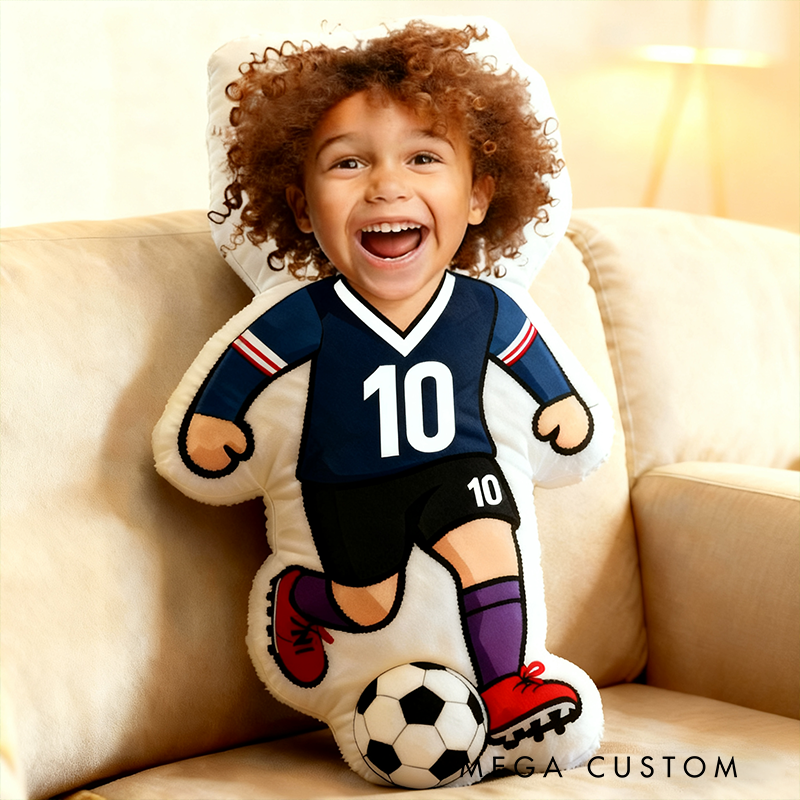 Personalized Soccer Player Pillow with Custom Face and Jersey Number