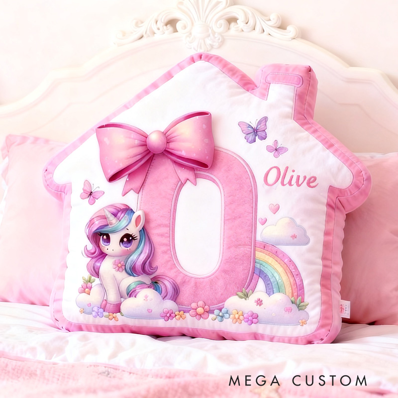 Personalized House Pillow Pink House-Shaped 26 Letters Custom Name Design for Girl's Bedroom Decor and Gift Idea Graphic 3D Print