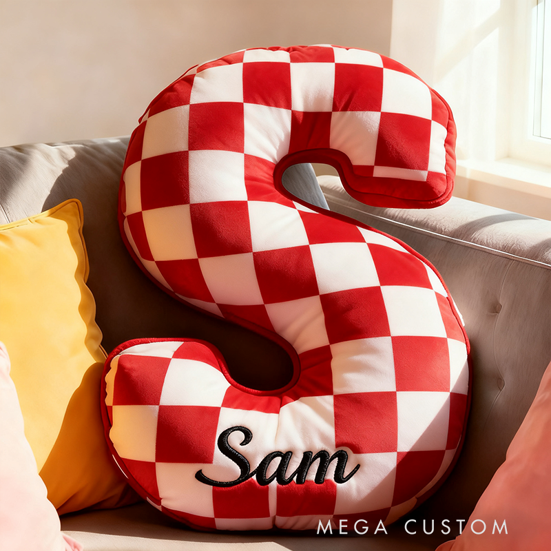Personalized Racing Letter Throw Pillow Graphic 3D Print Custom Name Checkered Flag Cushion Gift for Racers and Racing Lovers
