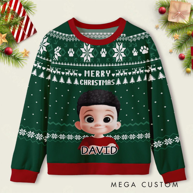 Personalized Cute Kids Face Kids Ugly Christmas Sweater