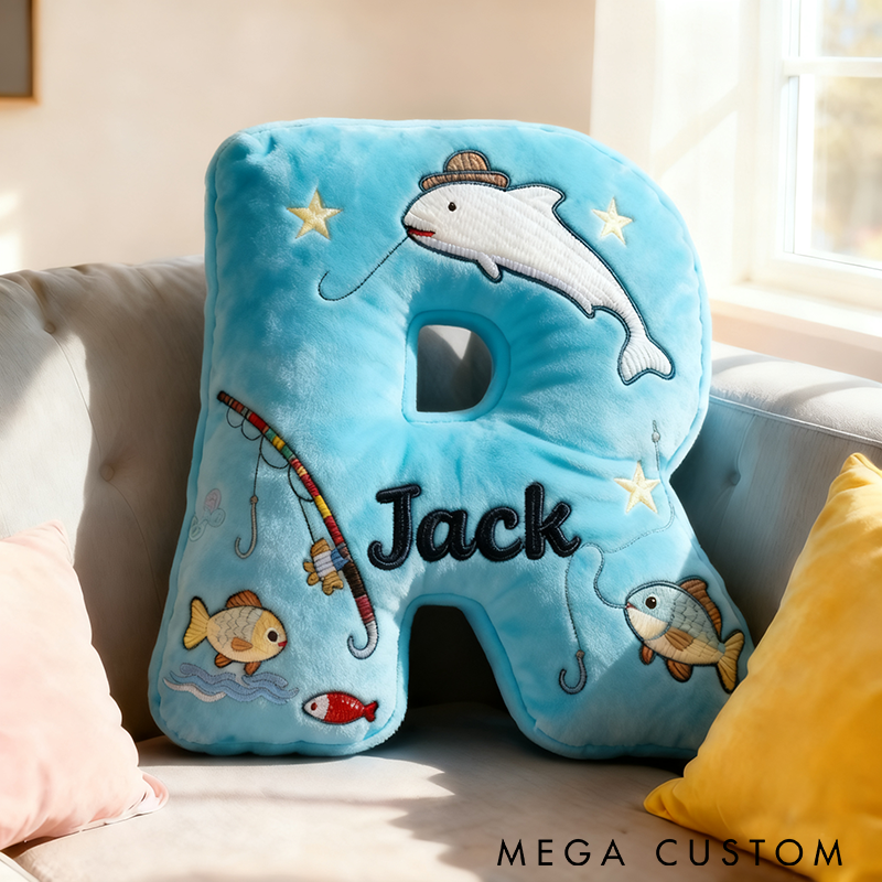 Personalized Fishing Letter Pillow Funny Letter Pillow Custom Name Pillow Graphic 3D Print Comfortable Travel Cushion for Anglers