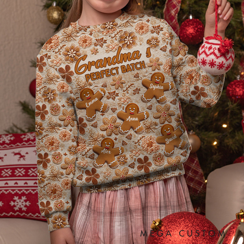 Personalized Grandma's Perfect Batch Ugly Sweater Baking Ugly Christmas Sweater for Kids Grandma Mom Adult