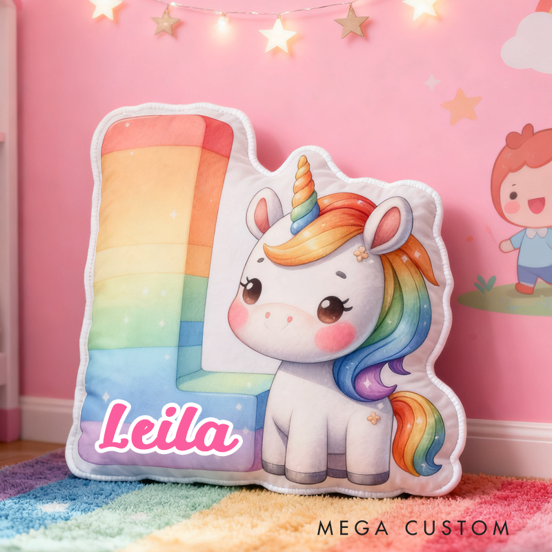 Personalized Cartoon Pink Dream Horse Initials with Name Graphic 3D Print Pillow Christmas Gift for Kids