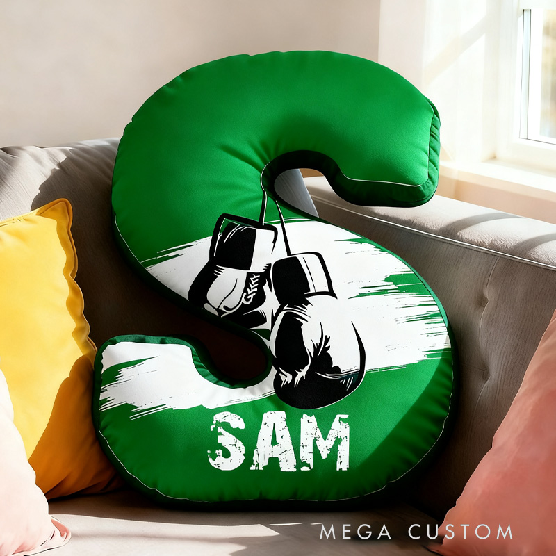 Personalized Letter Pillow Graphic 3D Print Multicolour Boxing Gloves Funny Letter Pillow Custom Name Pillow Comfortable Christmas Decor for Gym Lovers