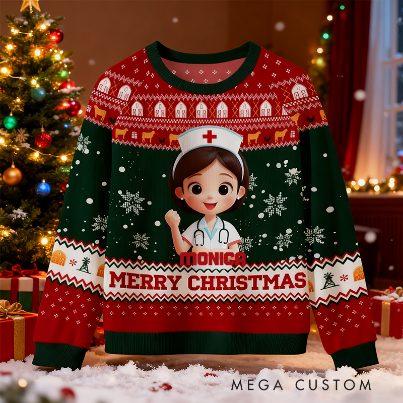 Personalized Christmas Nurse Ugly Sweater Nurse Xmas Sweater Nurse Christmas Sweater