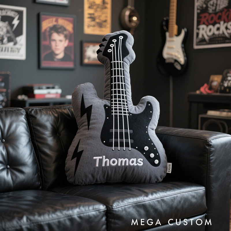 Personalized Graphic 3D Print Electric Guitar Pillow With Your Own Name Soft Stuffed Toy for Rock Music Lovers Unique Decorative Cushion for Boys' Room and Music Room