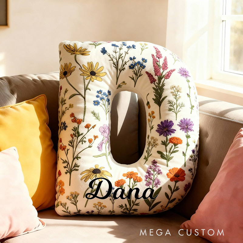 Personalized Cute Flower Letter Pillow Graphic 3D Print Custom Pillow for Kids Family Gardening Lovers Gift