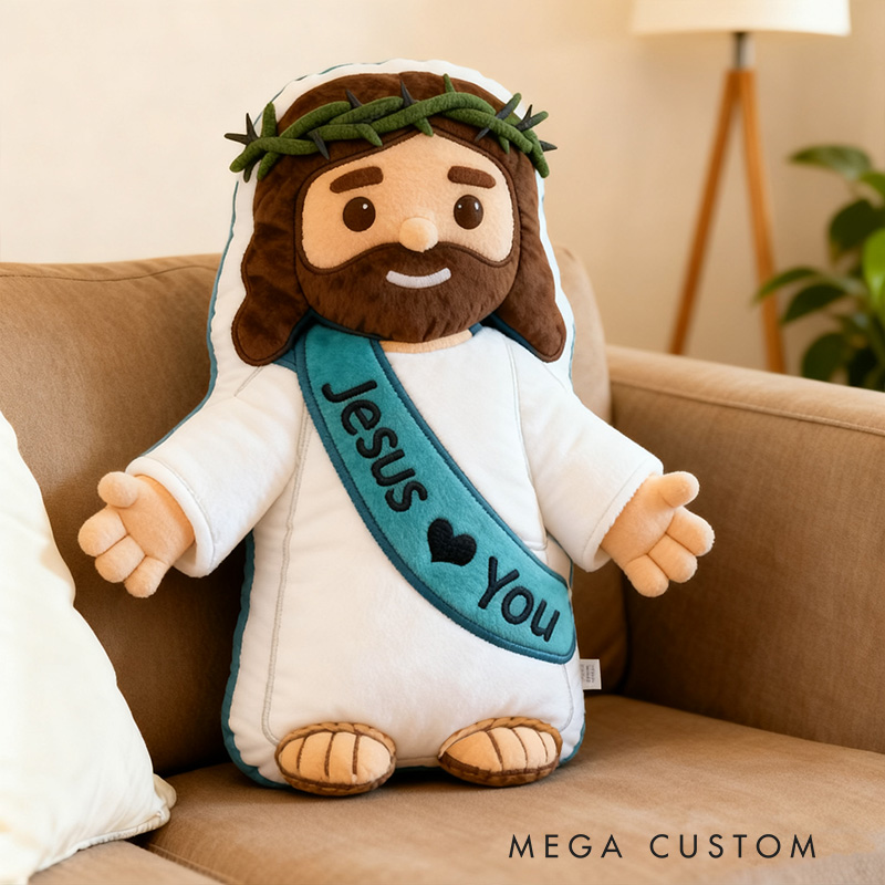 Personalized Cute Jesus Pillow with Sash Jesus Love You Custom Name Religious Gift Prayer Corner Faith Gift Christian Jesus Pillow for Kids or Adults