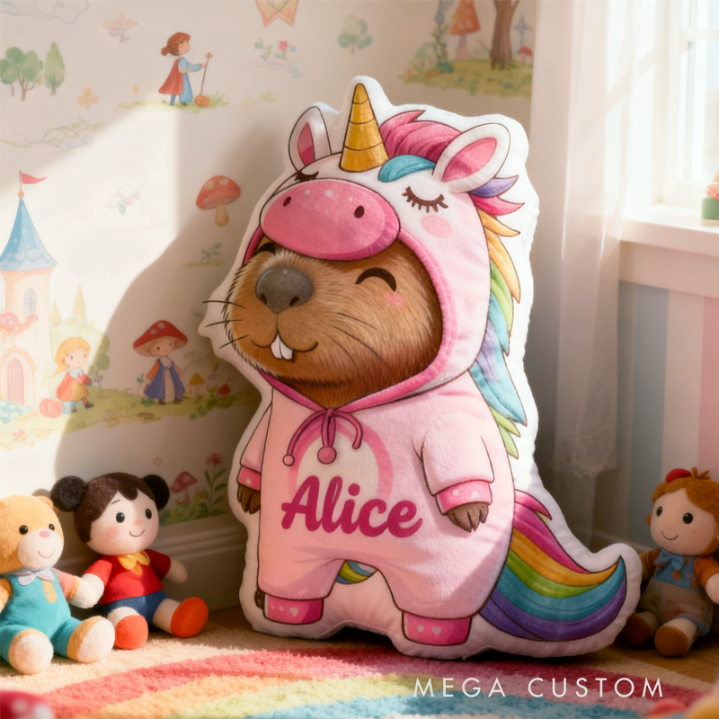 Personalized Cute Kapibala Capybara Initial Name Pillow Christmas Gift for Kids