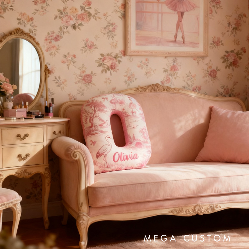 Personalized Graphic 3D Print Toile De Jouy Ballet Alphabet Shaped Pillow for Dance Lovers Initial Pillow Christmas Gift for Kids