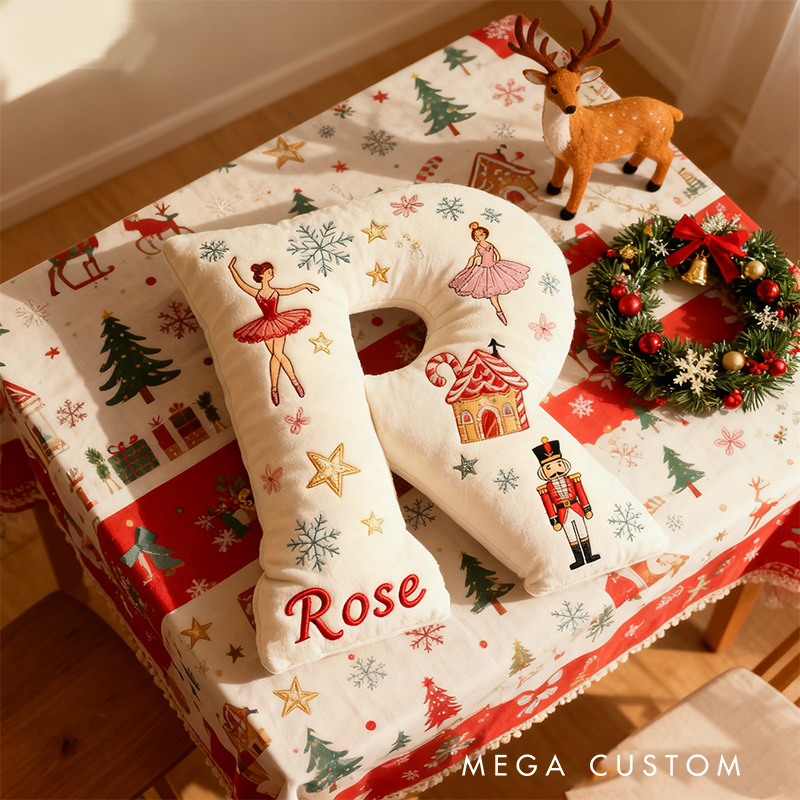 Personalized Graphic 3D Print Nutcracker Ballerina Alphabet Shaped Pillow for Dance Lovers Initial Pillow Christmas Gift for Kids