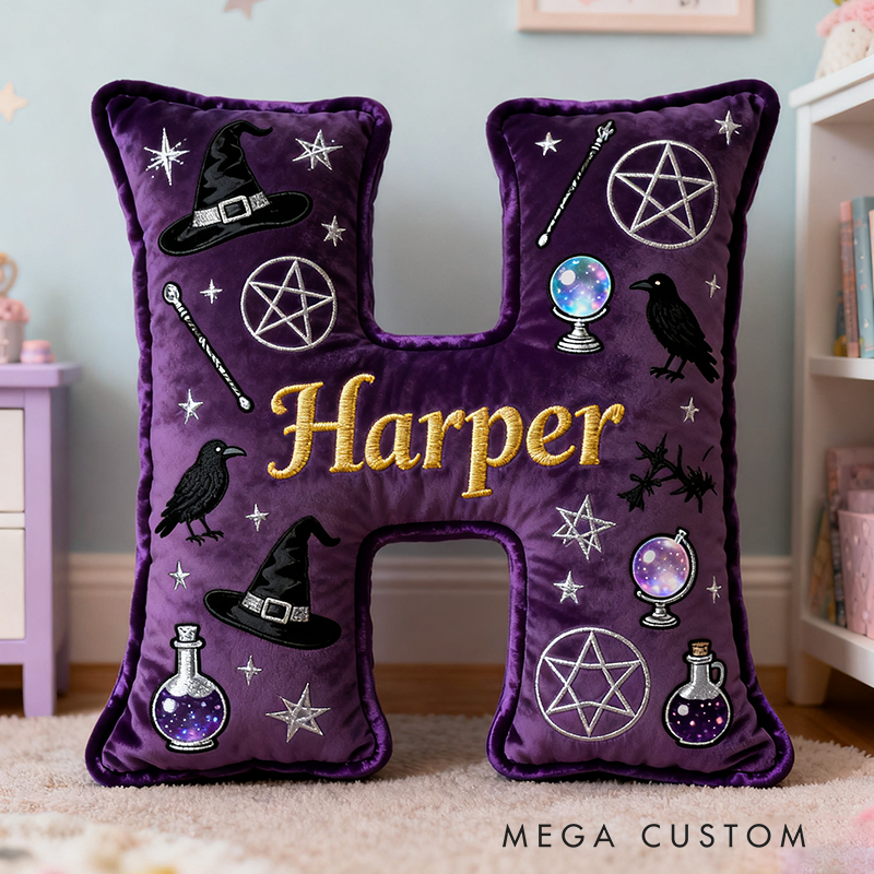 Personalized Mystical Witchcraft Pillow with Pentagrams  Crystal Balls Magic Potions Ravens and Starry Night Design Graphic 3D Print Pillow