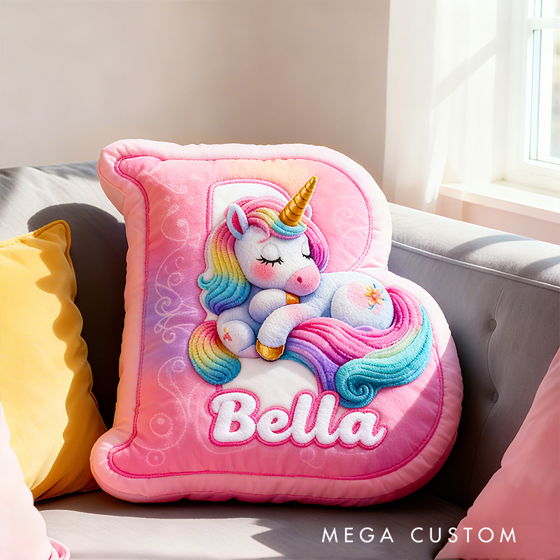 Personalized Pink Rainbow Cloud Letter Initial Custom Name Soft Decorative Gift Magical Girls Room Sweet Alphabet Graphic 3D Print Pillow