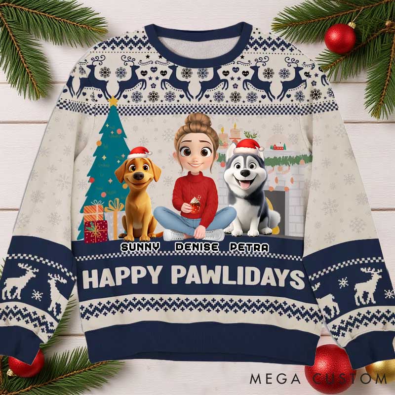 Personalized Dog Lover Happy Pawlidays to You Christmas Ugly Sweater