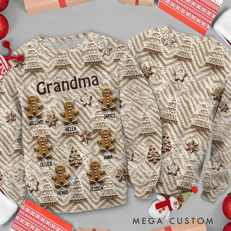 Personalized Grandma's Gingerbreads Ugly Sweater Baking Ugly Christmas Sweater for Kids Grandma Mom Adult