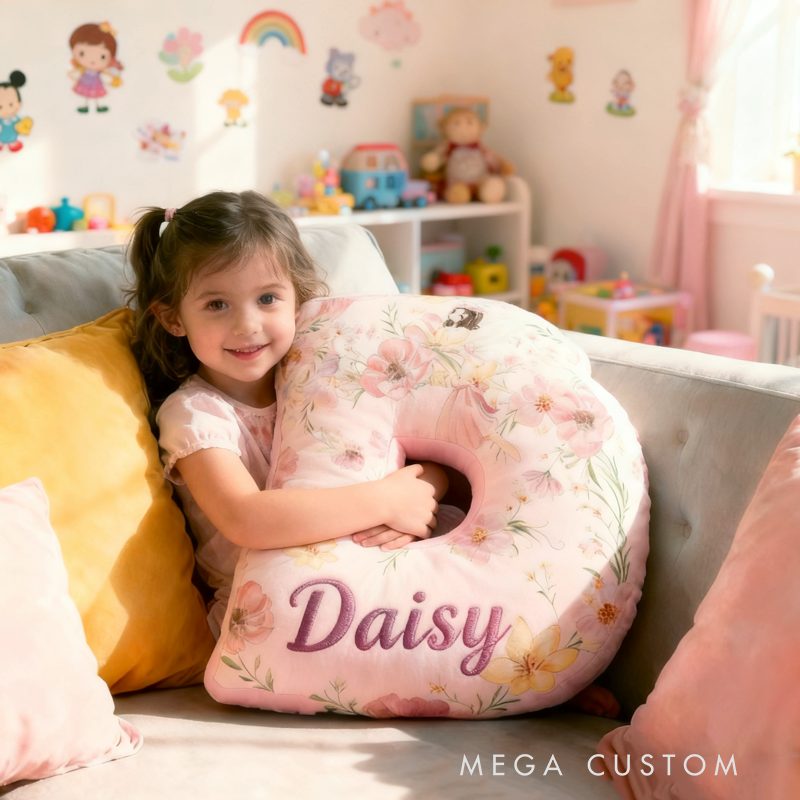 Personalized Flower Fairy Initial Name Pillow Christmas Gift for Kids