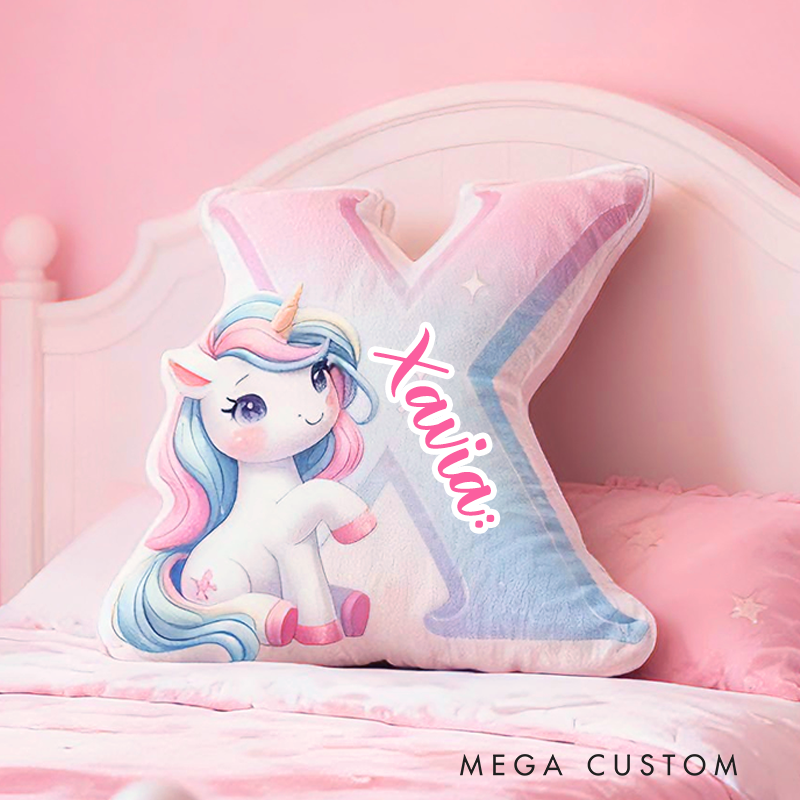 Personalized Cartoon Cute Pink Dream Horse Initials with Name Graphic 3D Print Pillow Christmas Gift for Kids