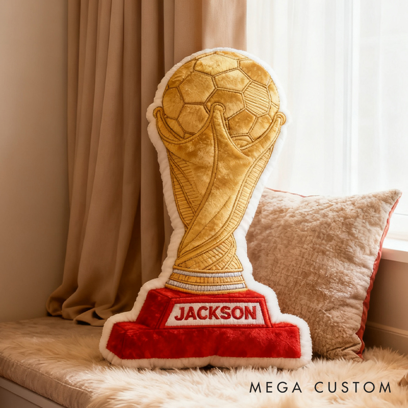 Personalized Graphic3DPrint Soccer Golden Trophy Pillow with Custom Name for Champions Graphic 3D Print