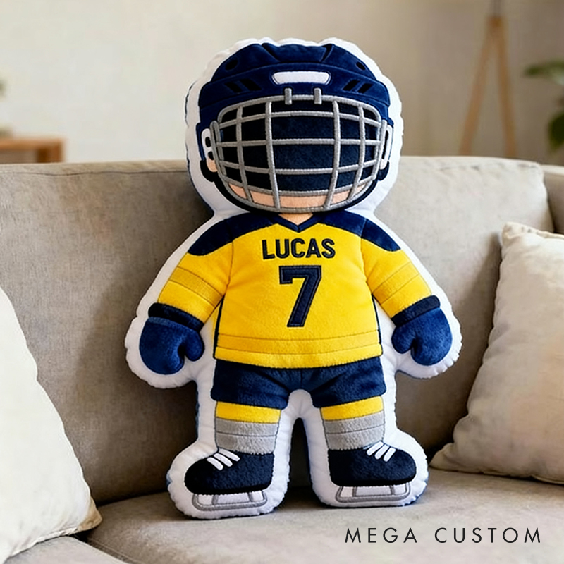 Personalized Cute Hockey Player Pillow with Custom Name and Number