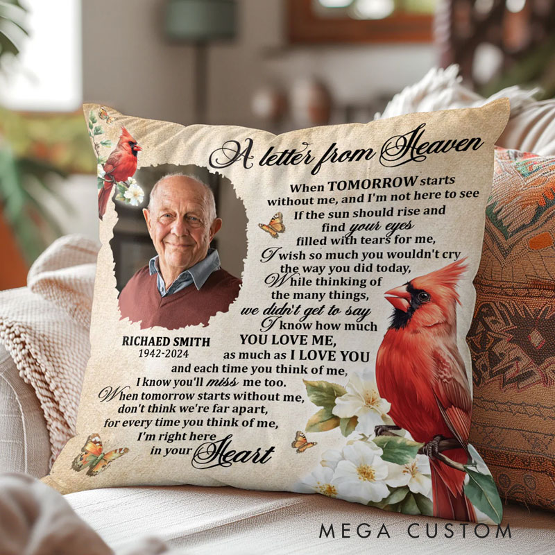 Personalized Photo Memorial Throw Pillow A Letter From Heaven Pillow Sympathy Gift for Family Members