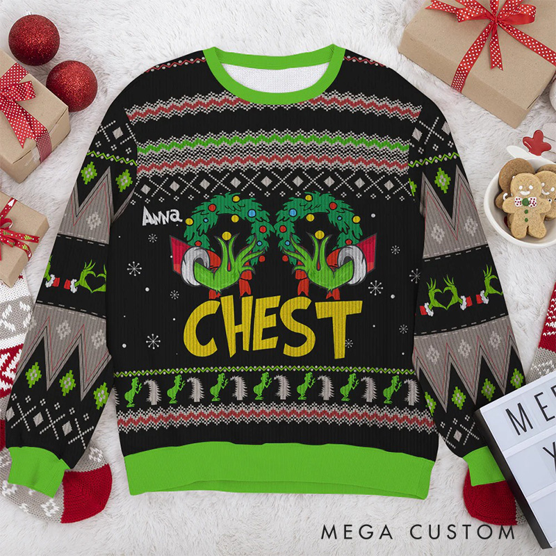 Personalized Couple Chest and Nuts Christmas Ugly Sweater Movie Christmas Sweater Film Fan Family Sweater
