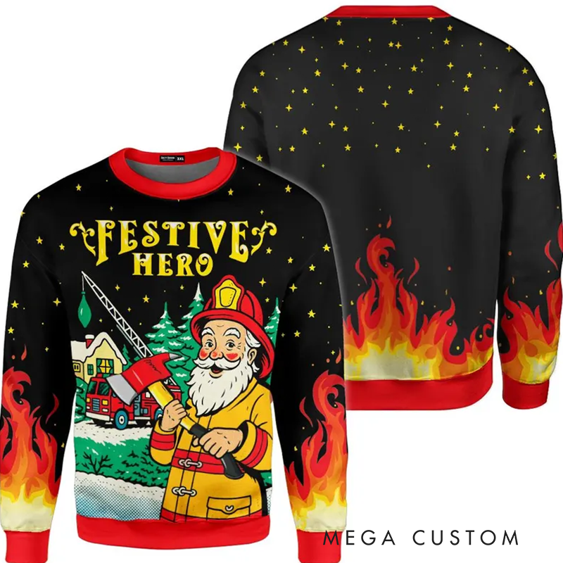 Personalized Christmas Firefighter Ugly Sweater Fireman Xmas Sweater Firefighter Ugly Christmas Sweater Fire Department Sweater For Men
