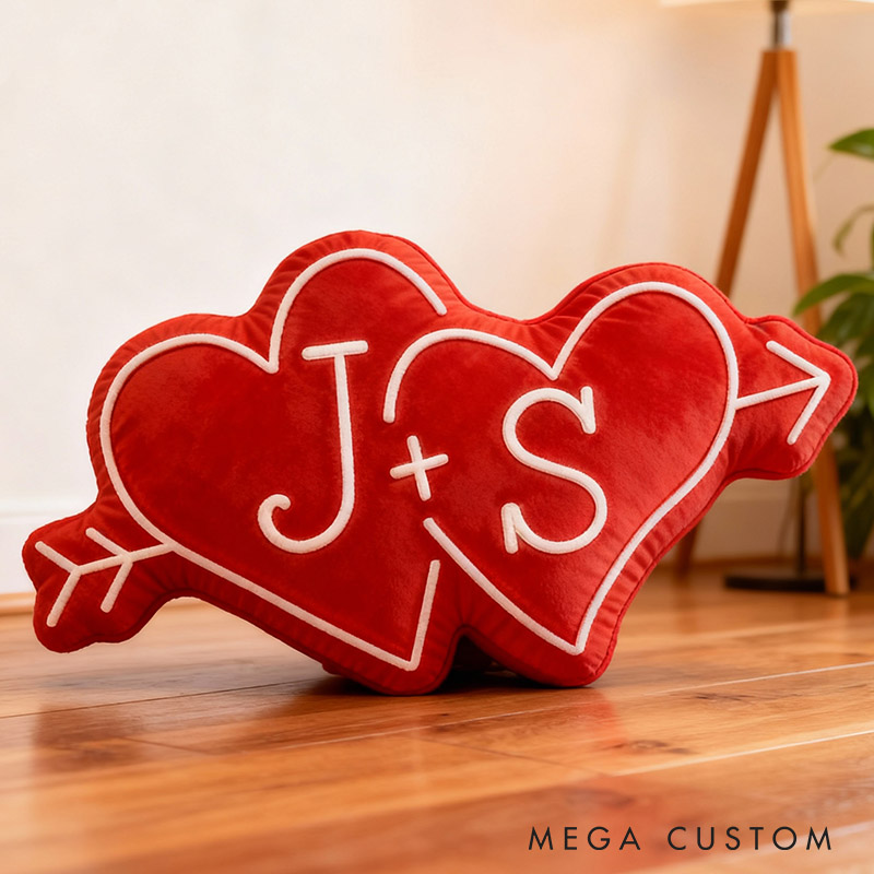 Personalized Couple Arrow Through Hearts Pillow Custom Boyfriend  Girlfriend Initials Pillow Valentine's Day Pillow Wife First Christmas Gift for Her