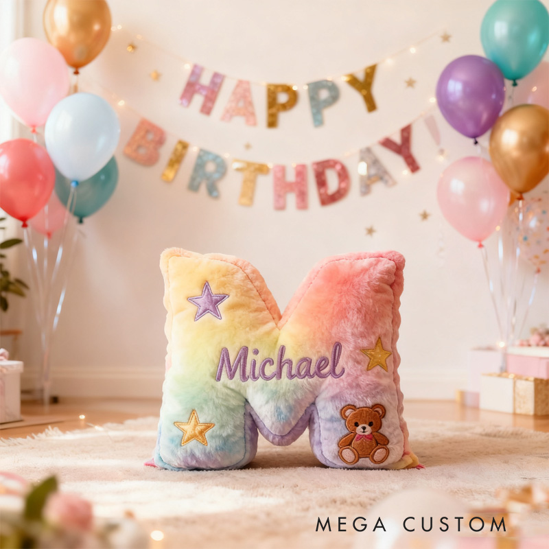 Personalized Rainbow Letter Birthday Gift Cute Name Custom Kids Room Colorful Soft Decorative Graphic 3D Print Pillows