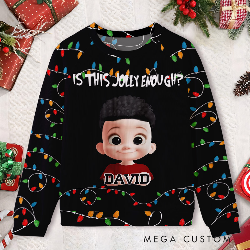 Personalized Is This Jolly Enough Lights and Photo Kids Ugly Christmas Sweater