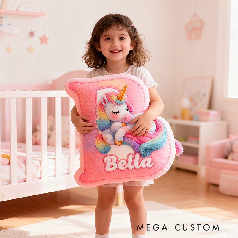 Personalized Pink Rainbow Cloud Letter Initial Custom Name Soft Decorative Gift Magical Girls Room Sweet Alphabet Graphic 3D Print Pillow