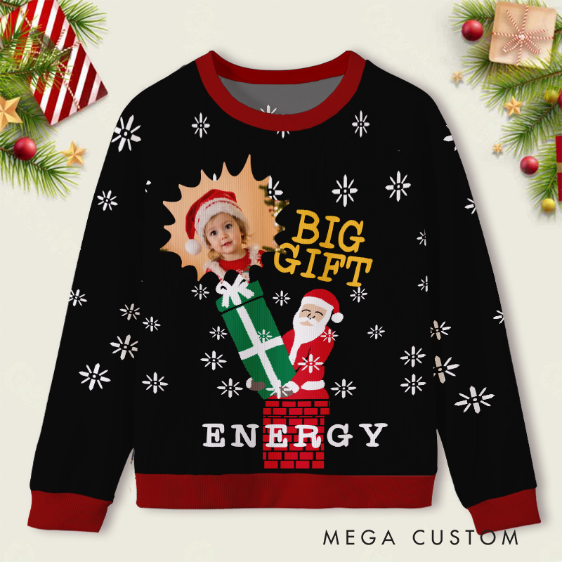 Personalized Big Gift Energy Sweater Kids Ugly Christmas Sweater