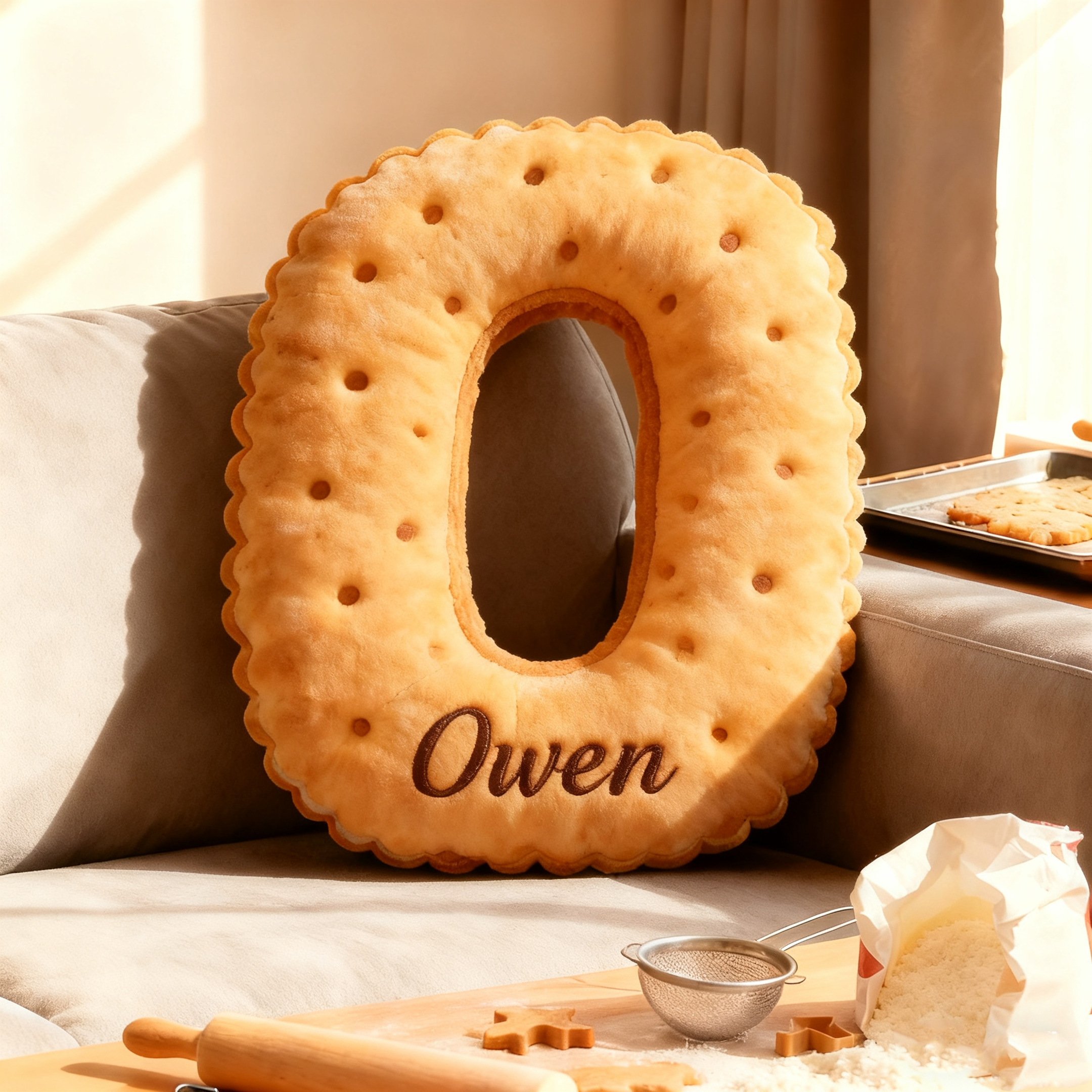 Personalized Cookie Letter Pillow Custom Graphic 3D Print Alphabet Initial Throw Pillow with Name for Baker Chef Christmas Baker Gift Baking Lover