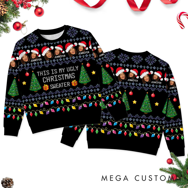 Personalized Couple Christmas Ugly Sweater Couple Photo Ugly Sweatshirt Christmas Gift for Boyfriend Girlfriend Husband Wife