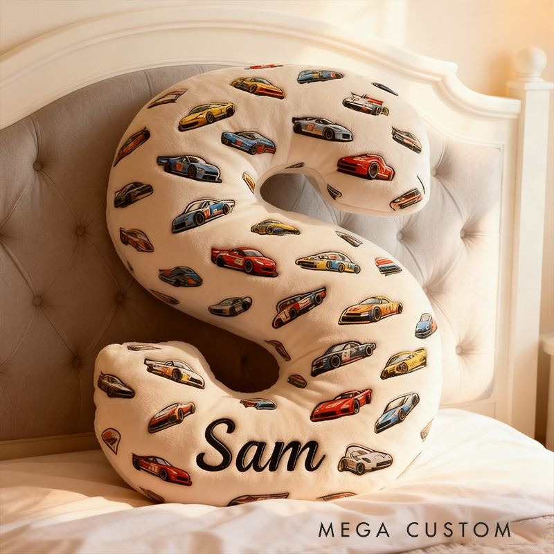 Personalized Racing Letter Pillow Custom Name and Alphabet Initial Shaped Cushion Graphic 3D Print Gift for Car Enthusiasts and Racing Lovers