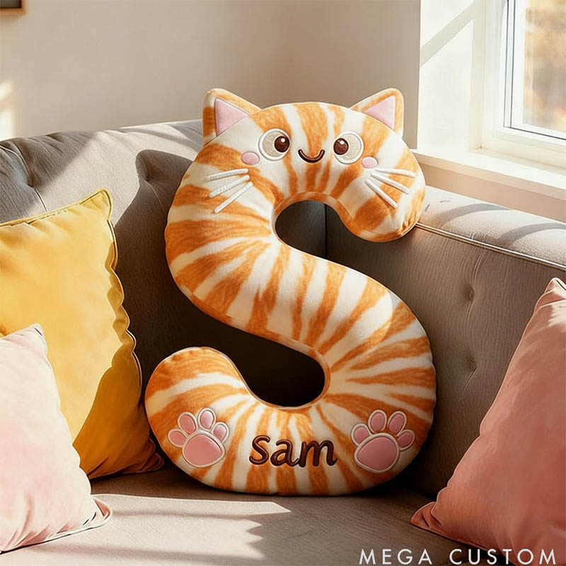Personalized Cat Lover Letter Pillow with Custom Name Design Ver Orange Cat Graphic 3D Print