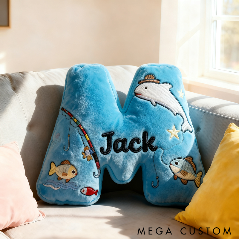 Personalized Fishing Letter Pillow Funny Letter Pillow Custom Name Pillow Graphic 3D Print Comfortable Travel Cushion for Anglers