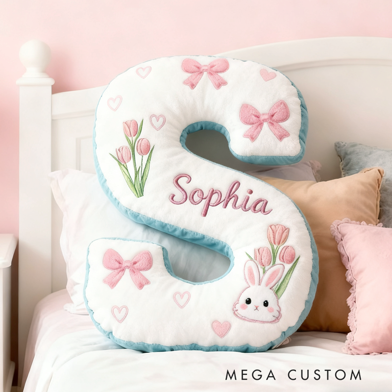 Personalized Cute Cartoon Rabbit with Name Graphic 3D Print Pillow Christmas Gift for Kids