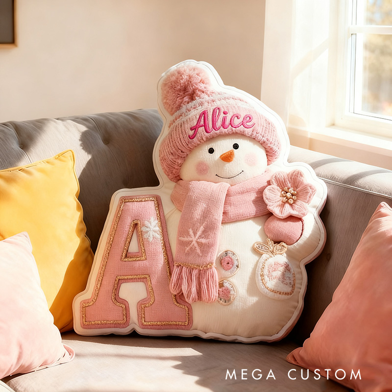 Personalized Snowman Letter Winter Cute Name Custom Kids Gift Cozy Soft Decorative Holiday Graphic 3D Print Pillows